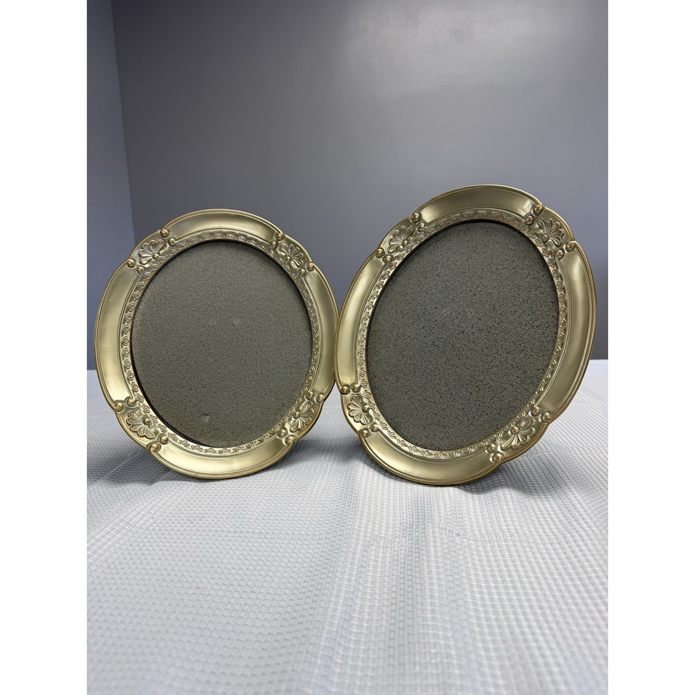 2 Photo Frames Decorel Oval Gold-Tone 8x10 Velvet Stand Victorian Art Deco